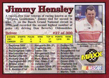 1992 Maxx (Red) #27 Jimmy Hensley Back
