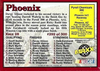 1992 Maxx (Red) #292 Davey Allison / Robert Yates Back