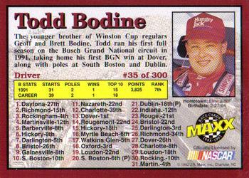 1992 Maxx (Red) #35 Todd Bodine Back