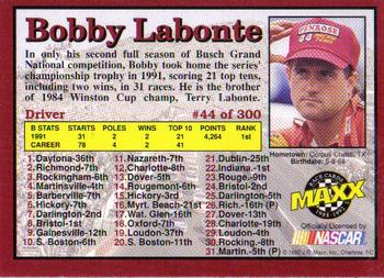 1992 Maxx (Red) #44 Bobby Labonte Back