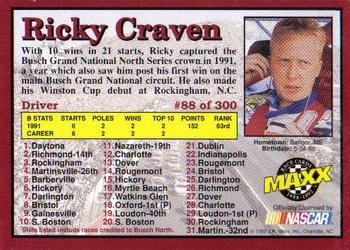 1992 Maxx (Red) #88 Ricky Craven Back