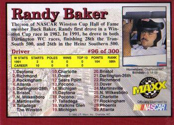 1992 Maxx (Red) #96 Randy Baker Back