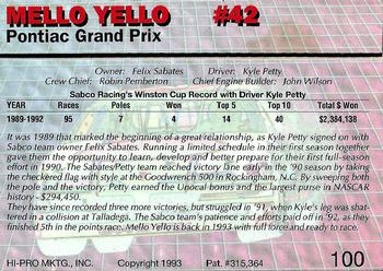 1993 Action Packed #100 Mello Yello #42 Back