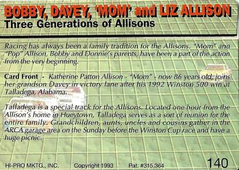 1993 Action Packed #140 Bobby, Davey, 'Mom' & Liz Back