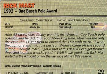 1993 Action Packed #29 Rick Mast Back