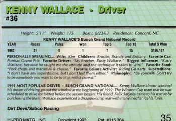 1993 Action Packed #35 Kenny Wallace Back