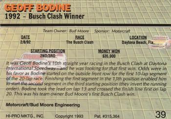 1993 Action Packed #39 Geoff Bodine Back