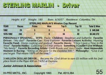 1993 Action Packed #55 Sterling Marlin Back