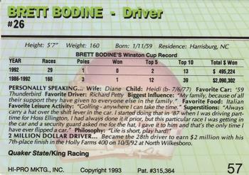 1993 Action Packed #57 Brett Bodine Back