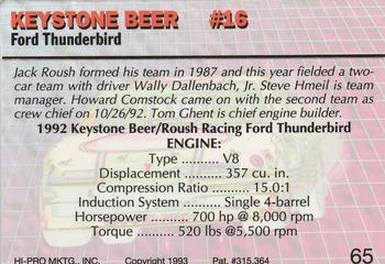 1993 Action Packed #65 Keystone Beer #16 Back