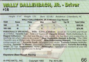 1993 Action Packed #66 Wally Dallenbach, Jr. Back