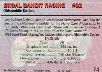 1993 Action Packed #74 Skoal Bandit Racing #33 Back