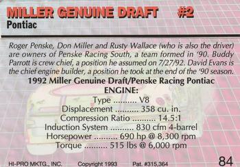 1993 Action Packed #84 Miller Genuine Draft #2 Back