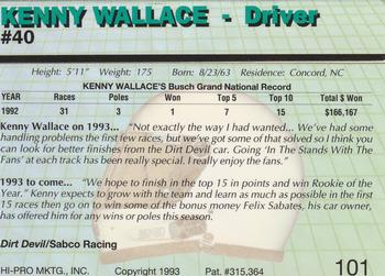 1993 Action Packed #101 Kenny Wallace Back