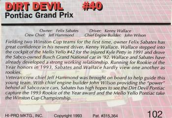 1993 Action Packed #102 Dirt Devil #40 Back
