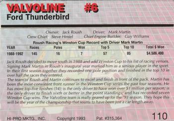 1993 Action Packed #110 Valvoline #6 Back