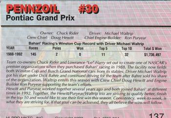 1993 Action Packed #137 Pennzoil #30 Back