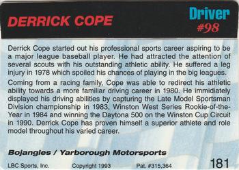 1993 Action Packed #181 Derrike Cope Back