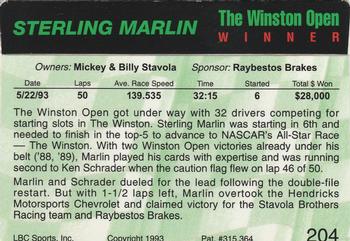 1993 Action Packed #204 Sterling Marlin Back