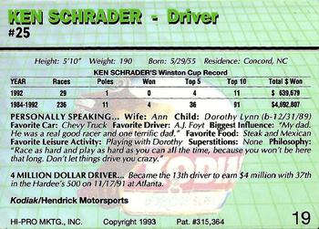 1993 Action Packed #19 Ken Schrader Back