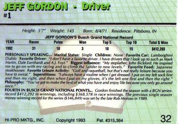 1993 Action Packed #32 Jeff Gordon Back