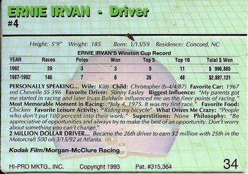 1993 Action Packed #34 Ernie Irvan Back