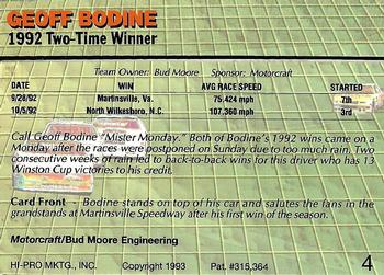 1993 Action Packed #4 Geoff Bodine Back
