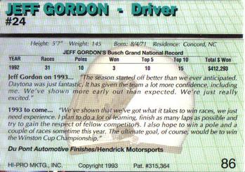 1993 Action Packed #86 Jeff Gordon Back