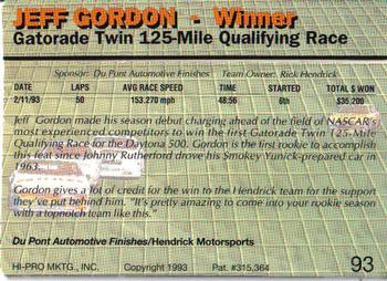 1993 Action Packed #93 Jeff Gordon Back