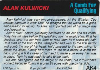 1993 Action Packed - Alan Kulwicki #AK4 Alan Kulwicki Back
