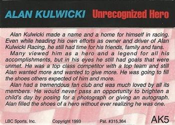 1993 Action Packed - Alan Kulwicki #AK5 Alan Kulwicki Back