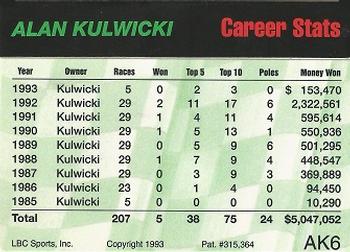 1993 Action Packed - Alan Kulwicki #AK6 Alan Kulwicki Back