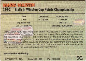 1993 Action Packed - 24K Gold #5G Mark Martin Back