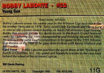 1993 Action Packed - 24K Gold #11G Bobby Labonte Back