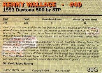1993 Action Packed - 24K Gold #30G Kenny Wallace Back