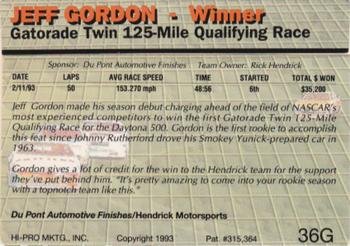 1993 Action Packed - 24K Gold #36G Jeff Gordon Back