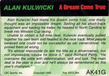 1993 Action Packed - 24K Gold #AK41G Alan Kulwicki Back