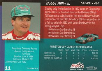 1993 Finish Line #11 Bobby Hillin Jr. Back