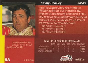 1993 Finish Line #93 Jimmy Hensley Back