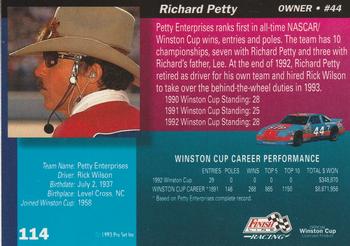 1993 Finish Line #114 Richard Petty Back