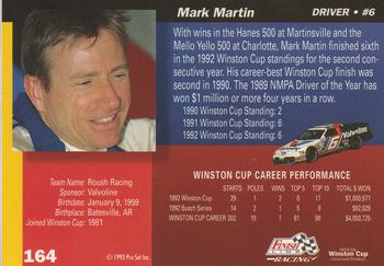 1993 Finish Line #164 Mark Martin Back
