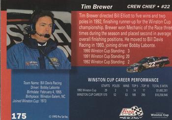 1993 Finish Line #175 Tim Brewer Back