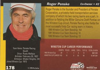 1993 Finish Line #178 Roger Penske Back