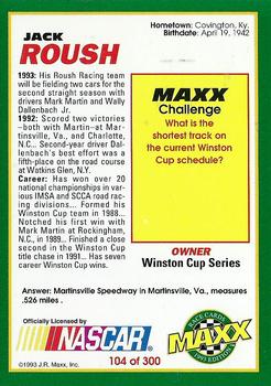 1993 Maxx #104 Jack Roush Back