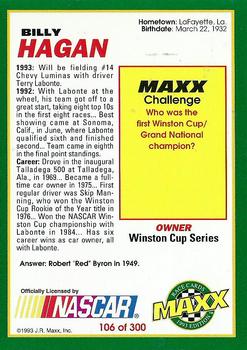 1993 Maxx #106 Billy Hagan Back