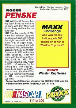 1993 Maxx #111 Roger Penske Back