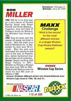1993 Maxx #112 Don Miller Back