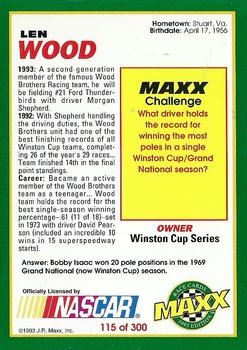 1993 Maxx #115 Len Wood Back