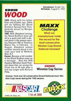 1993 Maxx #116 Eddie Wood Back