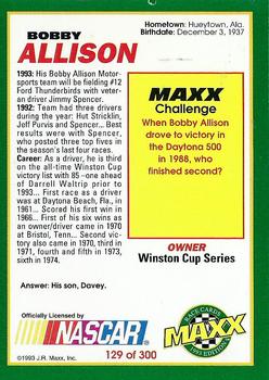 1993 Maxx #129 Bobby Allison Back